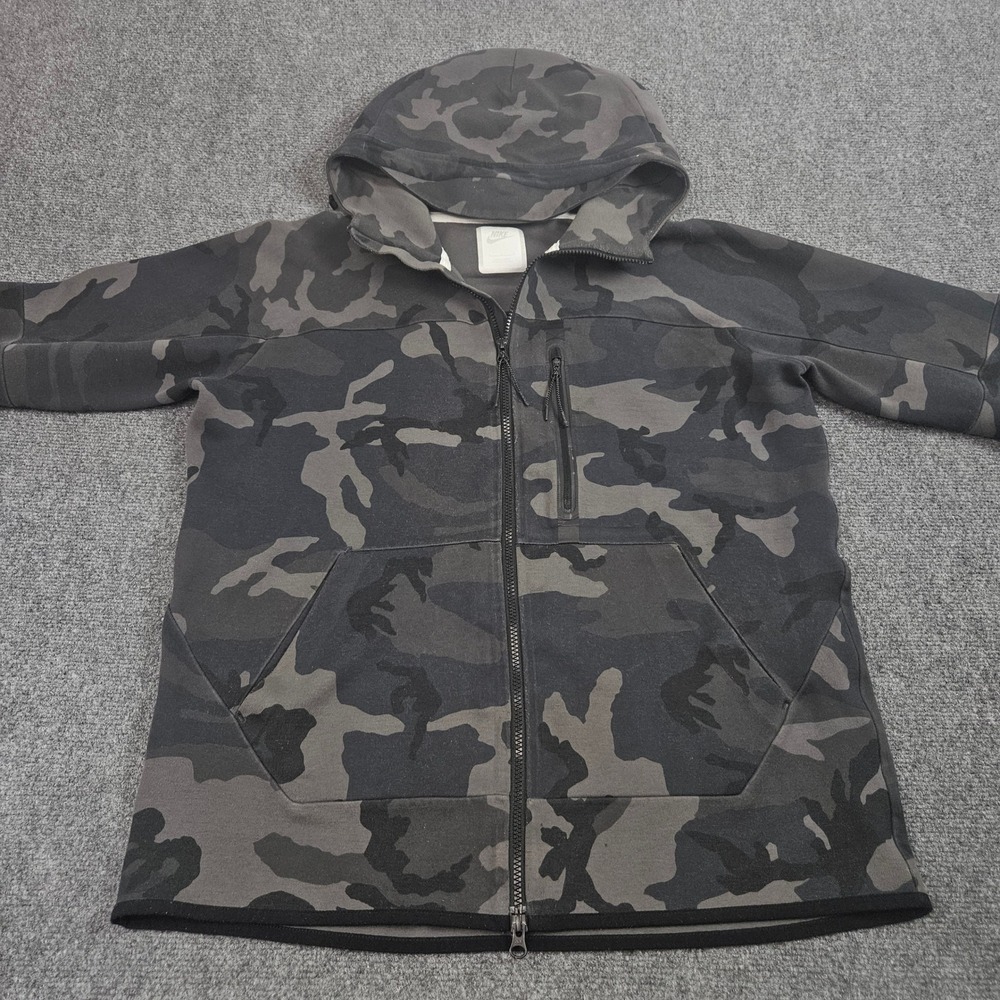 Nike Full Zip Hoodie Large Gray Black Camo Hooded Streetwear Tech Athleisure